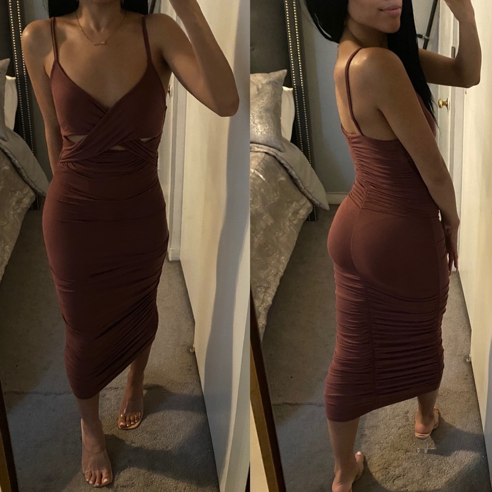 NEW Hug Me Tight Nocturne Red Ruched Midi Dress